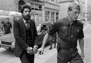 File photo show LARF activist George Ibrahim Abdallah escorted by a French Gendarme as he arrives at Lyon courthouse